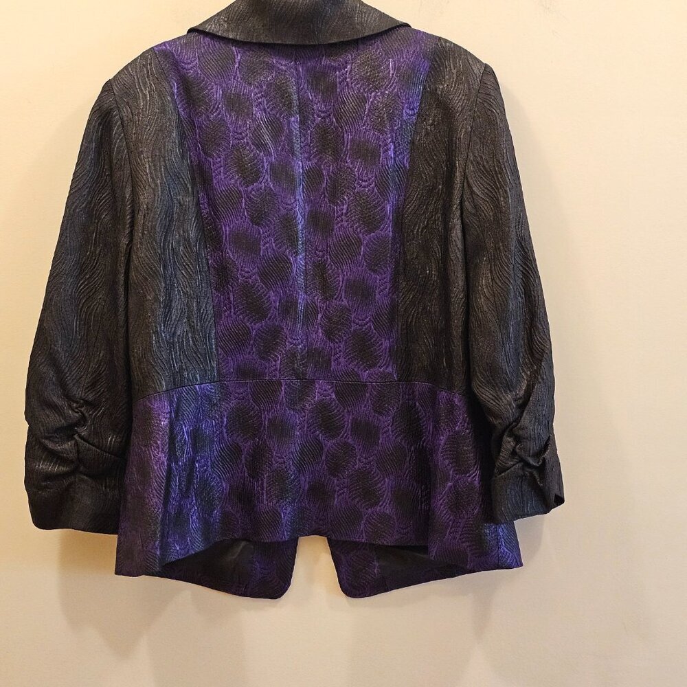 Women's Doncaster Black & Purple Dressy Ruched Blazer Jacket Size 14 - Picture 2 of 7